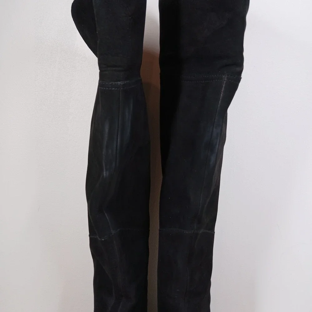 Wythe NY Rashel Over the Knee Boots Womens 7 Black Suede Side Zip Flat